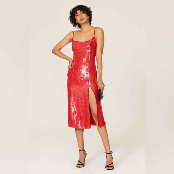 Bardot Beckett Sequin Midi Dress in Lipstick Red NWT Size 4 - Picture 3 of 15